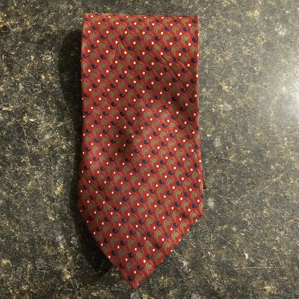 Burberry London  Vintage Neck Tie Red Comma Paisley Designer Rare Htf
